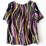 بلوز راه راه بنفش ساتن آستین کوتاه سایز 32 تا 62
