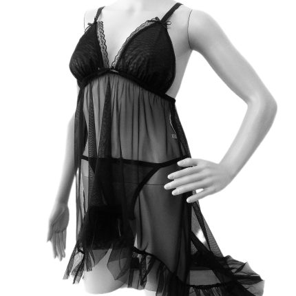 لباس خواب رمانتیک مشکی پشت بلند سایز 32 تا 62