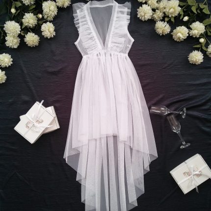 لباس خواب عروس سفید پشت بلند سایز 32 تا 62