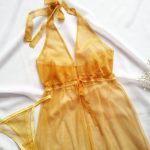 لباس خواب فانتزی گردنی زرد جلوباز سایز 32 تا 62