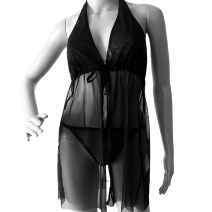 لباس خواب فانتزی گردنی مشکی جلو باز سایز 32 تا 62