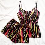 تاپ یقه هفت و شلوارک راه راه قرمز ساتن سایز 32 تا 62