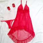 لباس خواب رمانتیک قرمز پشت بلند سایز 32 تا 62