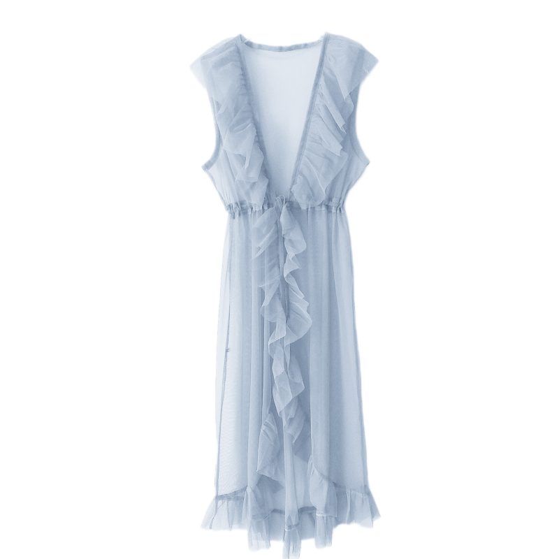 لباس خواب رمانتیک رافلدار آبی روشن سایز 32 تا 62 نگلیژ یا لباس خواب توری و سبک رمانتیک آبی آسمانی