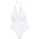 بادی گردنی توری سفید دانتل دار سایز 32 تا 50