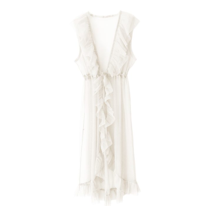 لباس خواب رمانتیک سفید رافل دار سایز 32 تا 62