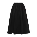 دامن میدی کرپ نخ کمرکش مشکی نیم کلوش سایز 32 تا 62 قد 80