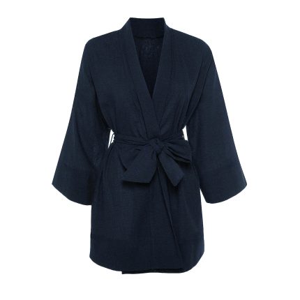 مانتو کیمونو کرپ مازاراتی آبی نفتی یقه برگردان سایز 32 تا 62