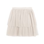 دامن کودک توری خالدار دودامنه سفید 2 تا 11 سال