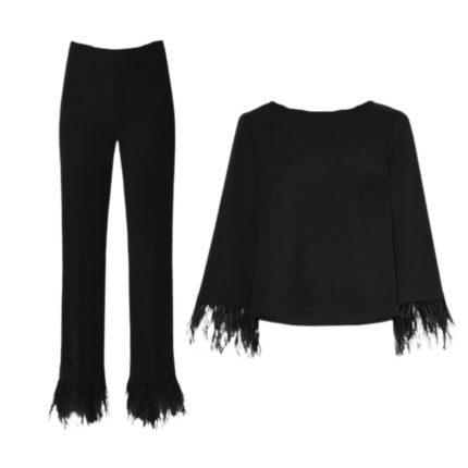 ست شومیز و شلوار پردار کرپ مشکی سایز 32 تا 62