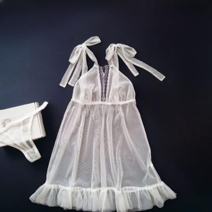 لباس خواب عروسکی پاپیونی سفید سایز 32 تا 50