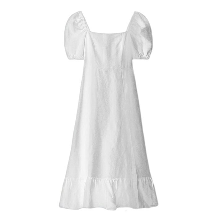 پیراهن یقه دلبری نخی سفید چیندار سایز 32 تا 62