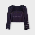 شومیز کراپ خالدار آبی نفتی آستین بلند کرپ نخ سایز 32 تا 62