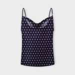 تاپ یقه شل خالدار آبی نفتی کرپ نخ سایز 32 تا 62