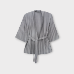 مانتو کیمونو جلوباز راه راه سفید مشکی سایز 32 تا 62