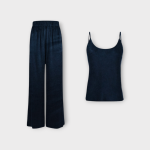 شلوار بگ و تاپ یقه گرد بندی مخمل آبی نفتی سایز 32 تا 62 (رنگبندی موجود)رویداسما roydadma