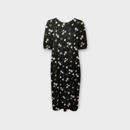 تونیک گلدار گل آناگالیس با زمینه مشکی آستین کوتاه کرپ نخ سایز 32 تا 62 رویداسما roydasma