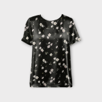 تیشرت گلدار گل آناگالیس زمینه مشکی آستین کوتاه کرپ نخ سایز 32 تا 62 رویداسما roydadma