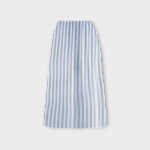 دامن راه راه سفید آبی میدی کمرکش ای لاین کرپ نخ سایز 32 تا 62 رویداسما roydasma