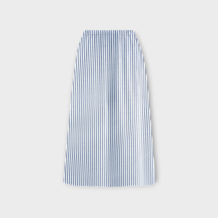 دامن راه راه سفید آبی میدی کمرکش ای لاین کرپ نخ سایز 32 تا 62 رویداسما roydasma