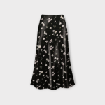 دامن میدی گلدار پشت کش ای لاین گل آناگالیس با زمینه مشکی سایز 32 تا 62 رویداسما roydasma