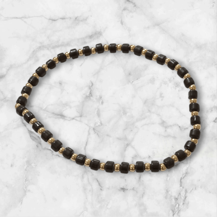 دستبند مهره کشی قهوه ای طلایی دست ساز