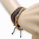 دستبند چند تایی دست ساز مهره استیل و چوب و بندی کنفی