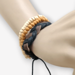 دستبند چند تایی دست ساز مهره و چرم گیس بافت