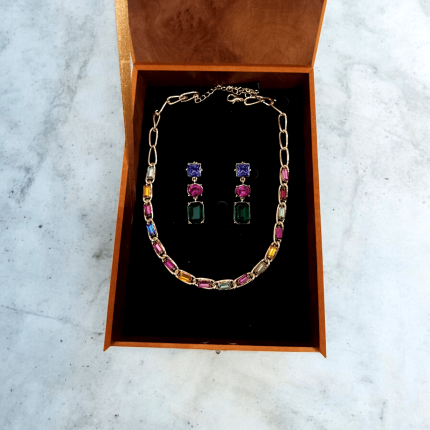 ست گردنبند و گوشواره جواهر سنگ رنگی
