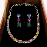 ست گردنبند و گوشواره جواهر سنگ رنگی
