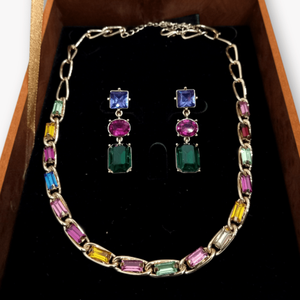 ست گردنبند و گوشواره جواهر سنگ رنگی