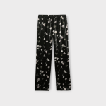 شلوار راسته گلدار کمرکش کرپ نخ گل آناگالیس با زمینه مشکی سایز 32 تا 62 رویداسما roydasma