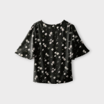 شومیز آستین انجل گلدار گل آناگالیس با زمینه مشکی کرپ نخ سایز 32 تا 62 رویداسما roydasma