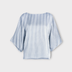 شومیز راه راه سفید آبی آستین کیمونو کرپ نخ سایز 32 تا 62 رویداسما roydasma