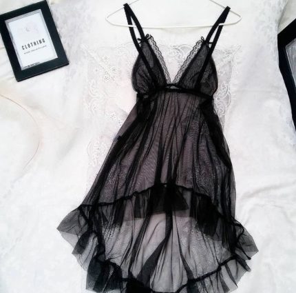 لباس خواب رمانتیک مشکی پشت بلند سایز 32 تا 62