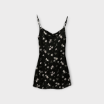 پیراهن کوتاه یقه شل گلدار گل آناگالیس با زمینه مشکی اسلپ کرپ نخ سایز 32 تا 62 رویداسما roydasma