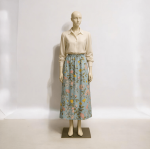 دامن بلند گل لیلیوم با زمینه آبی کمرکش ای لاین کرپ نخ سایز 32 تا 62 رویداسما roydasma