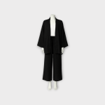 ست مانتو کیمونو و شلوار نخی ابروبادی مشکی سایز 32 تا 62 (رنگبندی موجود) رویداسما roydasma