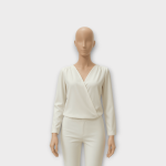 شومیز چپ و راستی چین دار اپل دار آستین بلند کرپ سفید سایز 32 تا 62 (رنگبندی موجود) رویداسما roydasma