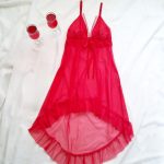 لباس خواب رمانتیک قرمز پشت بلند سایز 32 تا 62