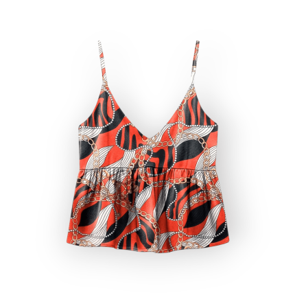 تاپ بندی چین دار طرح زنجیر با زمینه قرمز یقه هفت سایز 32 تا 62 رویداسما roydasma سایز بزرگ موجود