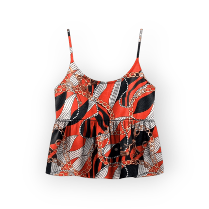 تاپ بندی چین دار طرح زنجیر با زمینه قرمز یقه گرد سایز 32 تا 62 رویداسما roydasma سایز بزرگ موجود