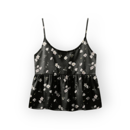 تاپ بندی چین دار گلدار گل آناگالیس با زمینه مشکی یقه گرد سایز 32 تا 62 رویداسما roydasma سایز بزرگ موجود