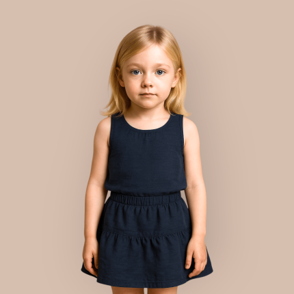 تاپ دامن کودک نخی آبی نفتی 2 تا 11 سال رویداسما roydasma