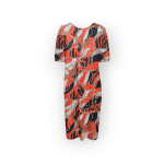 تونیک آستین کشی کوتاه طرح زنجیر با زمینه قرمز کرپ نخ قد 100cm سایز 32 تا 62 سایز بزرگ موجود رویداسما roydasma