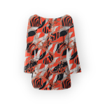 تونیک طرح زنجیر با زمینه قرمز کرپ نخ قد 80cm سایز 32 تا 62 سایز بزرگ موجود رویداسما roydasma