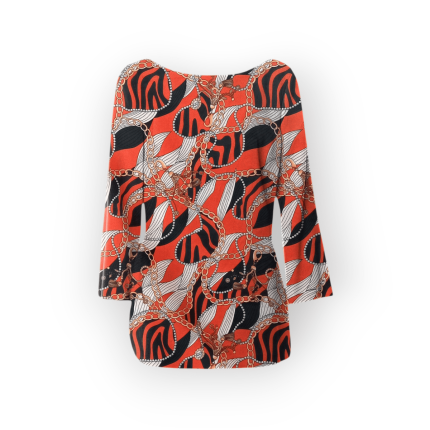 تونیک طرح زنجیر با زمینه قرمز کرپ نخ قد 80cm سایز 32 تا 62 سایز بزرگ موجود رویداسما roydasma