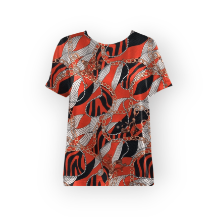 تیشرت طرح زنجیر با زمینه قرمز آستین کوتاه کرپ نخ سایز 32 تا 62 رویداسما roydadma سایز بزرگ موجود