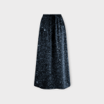 دامن مخمل پولکی بلند کمرکش آبی نفتی سایز 32 تا 62 قد 90(رنگبندی موجود)رویداسما roydasma سایز بزرگ موجود