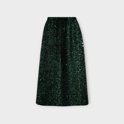 دامن مخمل پولکی میدی کمرکش سبز کله غازی سایز 32 تا 62 قد 80 (رنگبندی موجود)رویداسما roydasma سایز بزرگ موجود